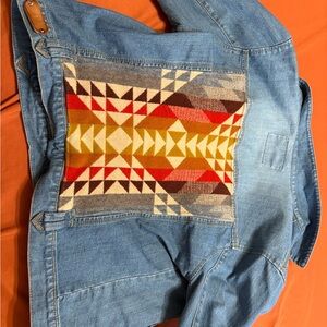 Route 66 denim jacket with authentic Pendleton wool patch on back